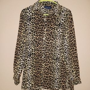 Brown and black long sleeve animal print button down shirt